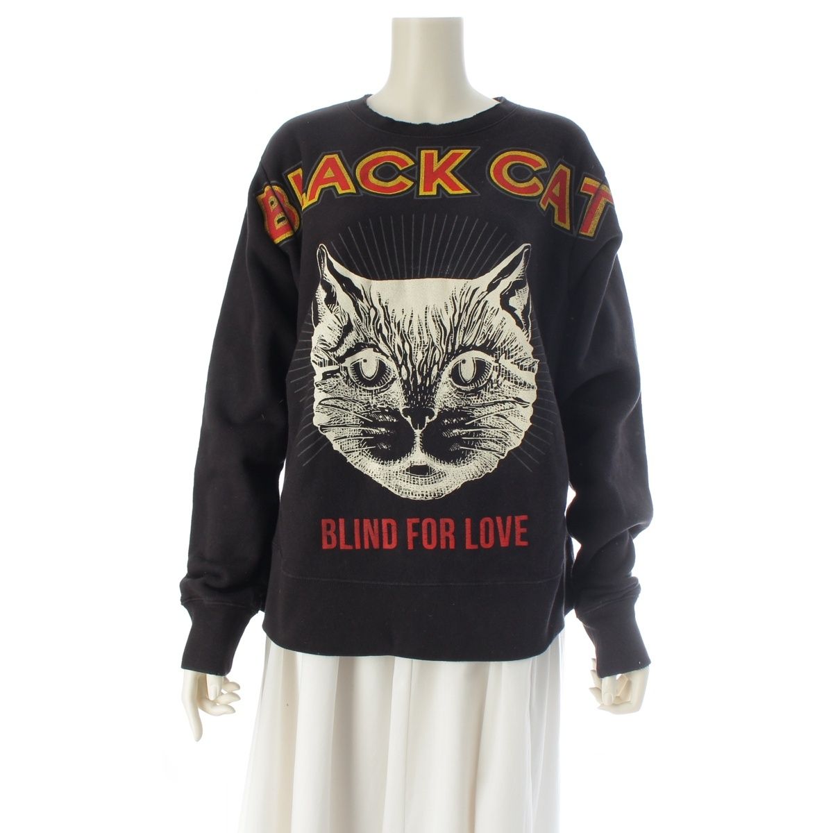 グッチ ブラックキャット ロゴプリント トレーナー スウェット トップス 475373 ブラック S【中古】