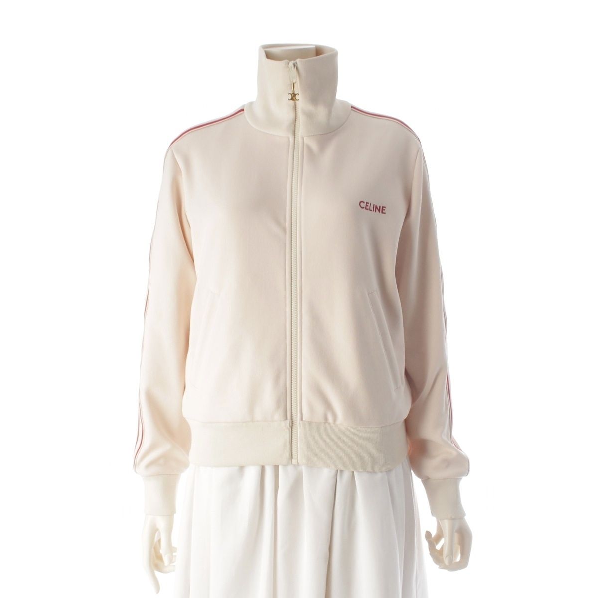 セリーヌ ロゴ 刺繍 ジップアップ トラックジャケット パーカー 2Y34G121O ホワイト系 レッド XS【中古】