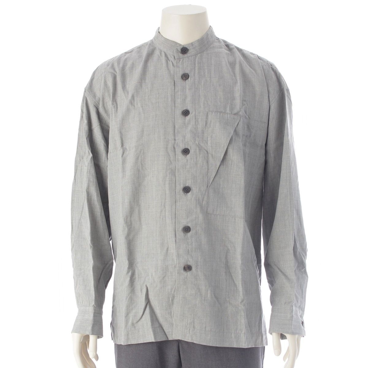 イッセイミヤケ 95AW レーヨン バンドカラー ロングスリーブ 長袖シャツ グレー M【中古】