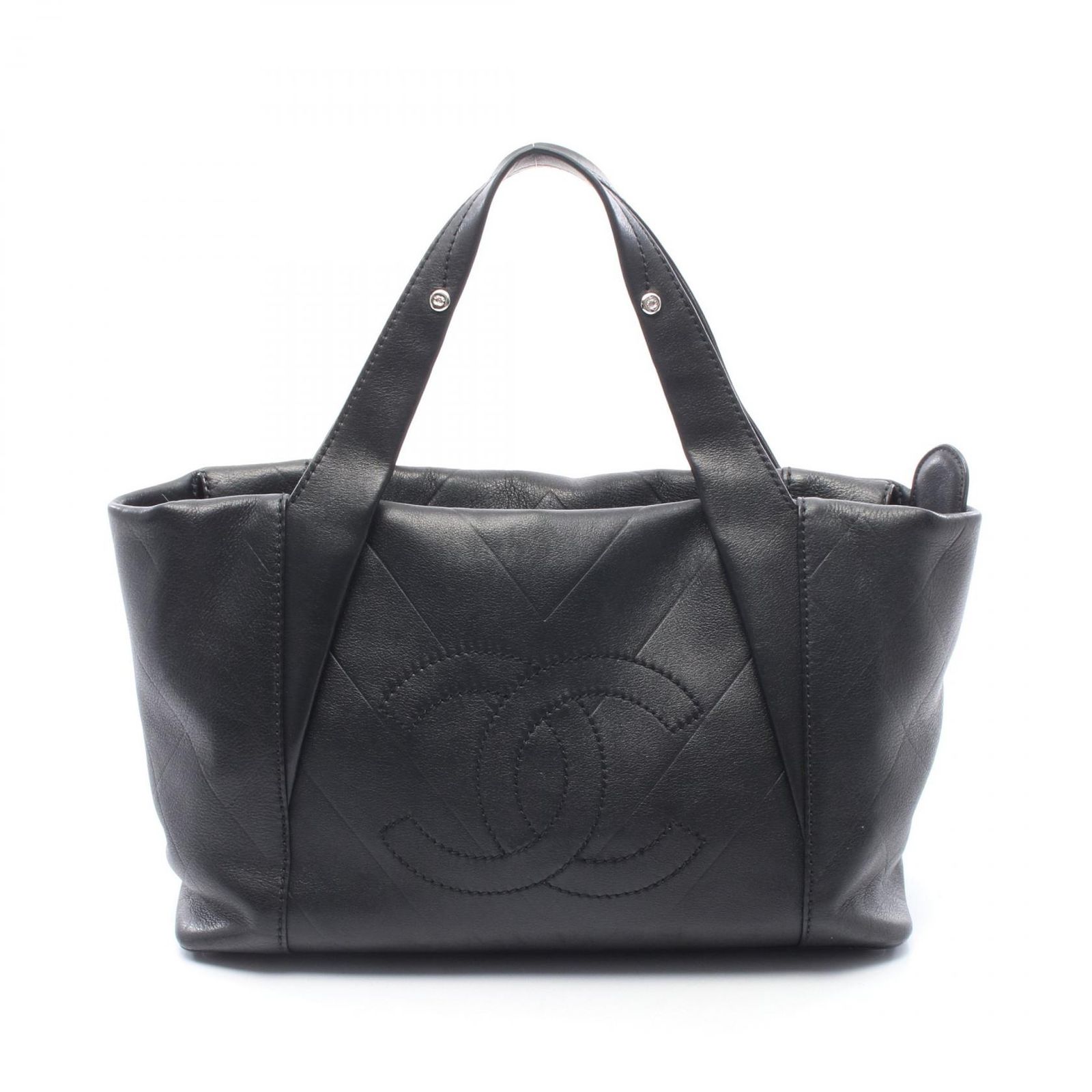 シャネル CHANEL トートバッグ ココマーク ブラック レザー マトラッセ Vステッチ ココマーク ハンドバッグ レディース Used A