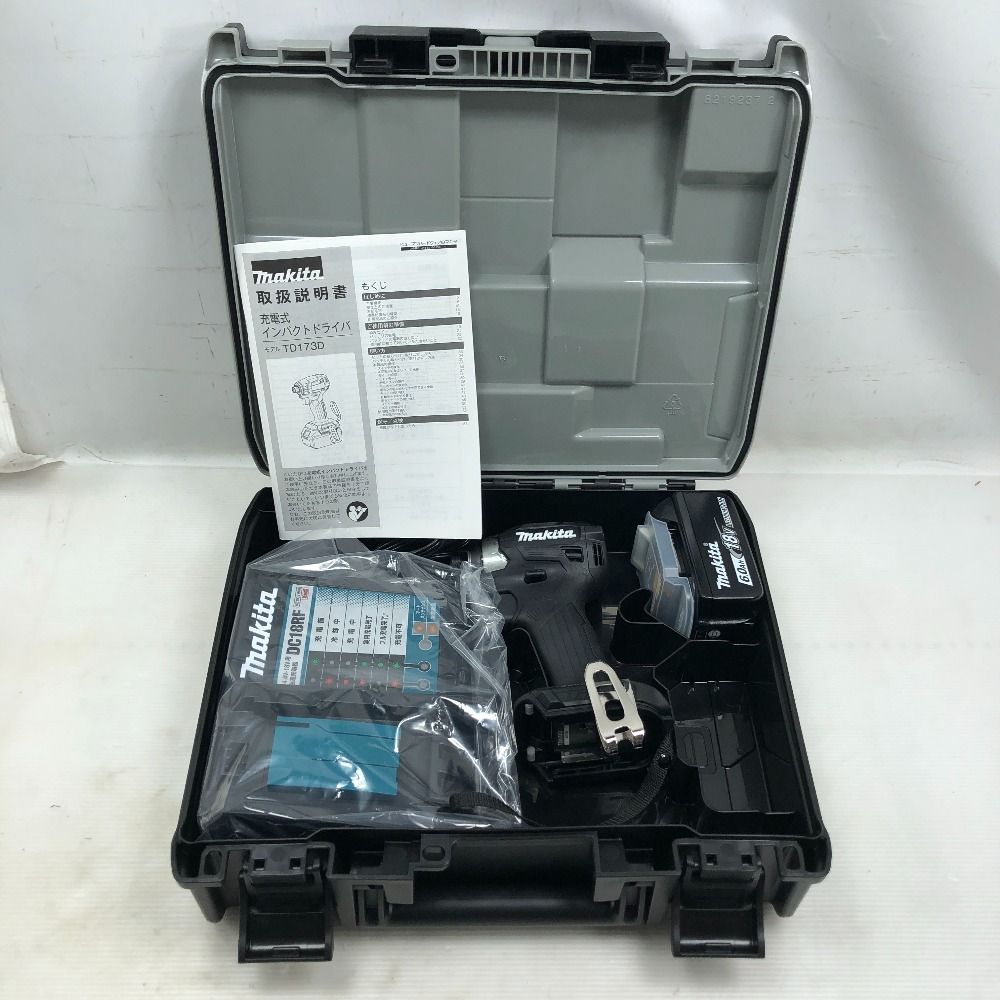 MAKITA マキタ 工具 インパクトドライバ 未使用品(S) 充電器・充電池1個・ケース付 TD173D ブラック