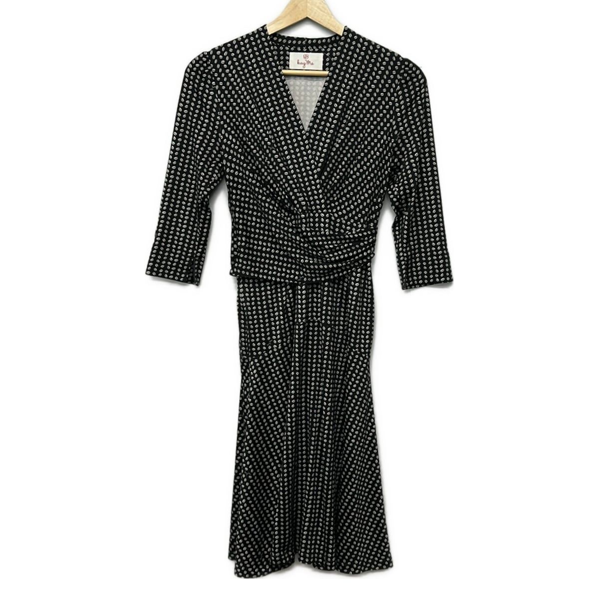 kayme(ケイミー) ワンピース サイズ7 S レディース美品 - 黒×ライトグレー 七分袖/ひざ丈