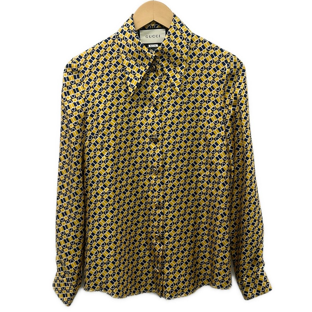 GUCCI(グッチ) 長袖シャツブラウス レディース - 565371 ZABDL ダークイエロー×ネイビー×アイボリー
