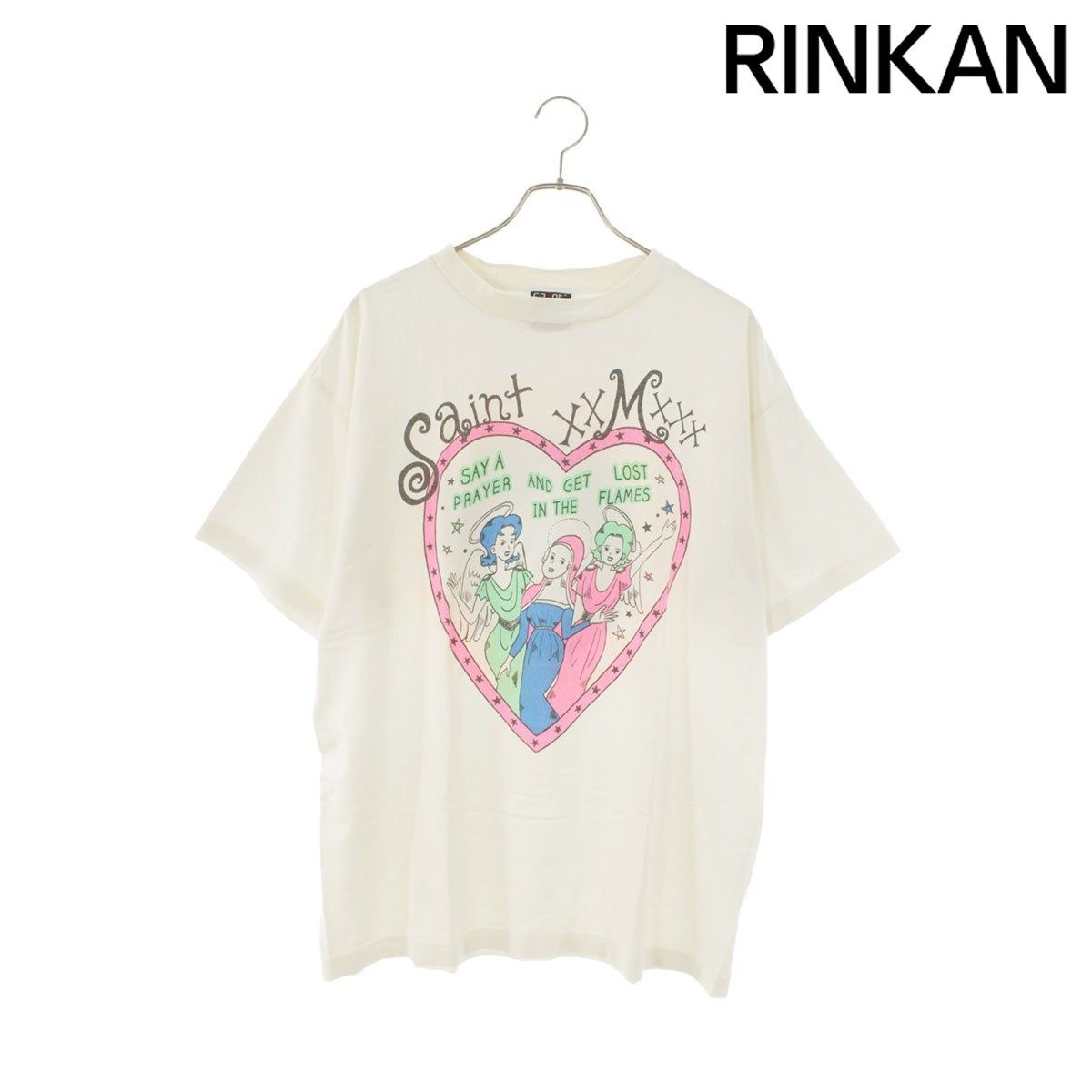 セントマイケル 21AW SM-A21-0000-005 ハートプリントヴィンテージ加工Tシャツ メンズ L