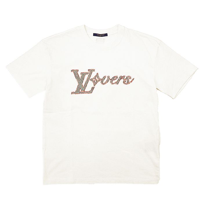 【極美品】LOUIS VUITTON ルイ・ヴィトン 半袖Ｔシャツ サイズ M メンズ 24AW LV Lovers ロゴ ビース メタリック コットン100% トップス オフホワイト 白 イタリア製