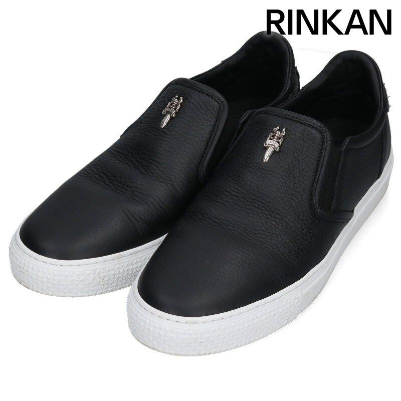 クロムハーツ SLIP ON BLK CALF/スリッポン CHプラスレザーパッチダガー付レザースニーカー メンズ 42