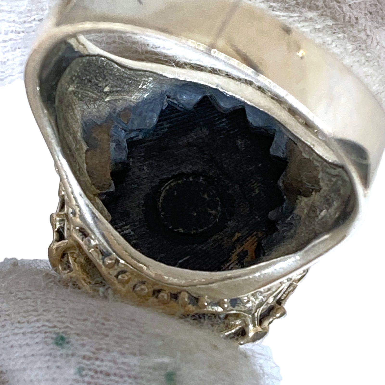 【SV925 11.8g】ブラックモチーフ リング／指輪　ジュエリー　21号　シルバー　キングラム[68]