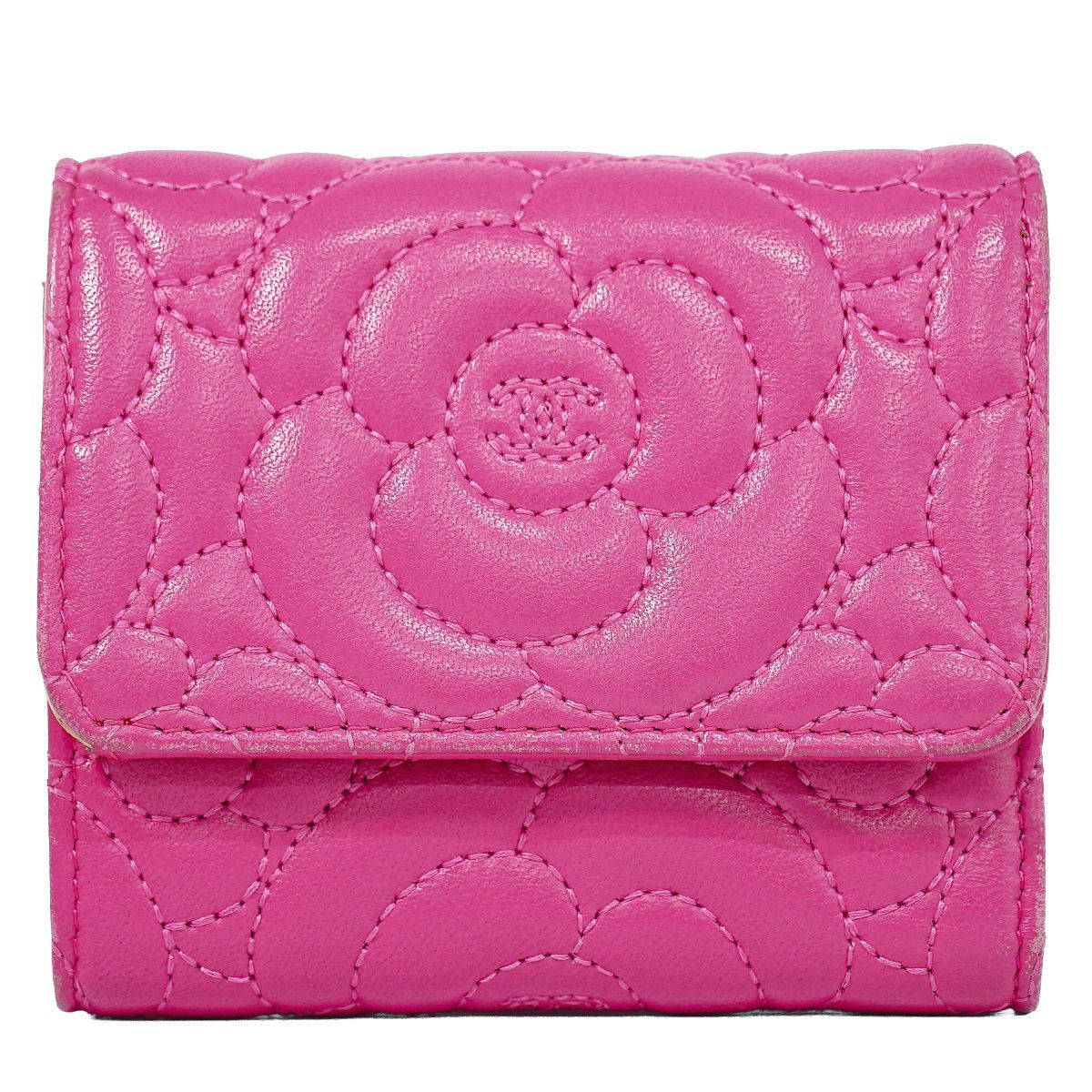 本物 シャネル CHANEL カメリア ココマーク 三つ折り 折財布 