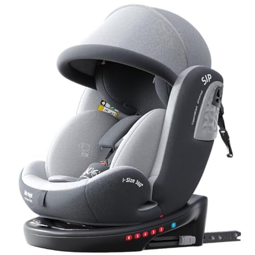 Heekin チャイルドシート 360°回転式 ISOFIX固定 R129適合(i-Size) 新生児から12歳までのお子様に最適、角度調整、サンシェード付き（グレー）pms 6c8fc88f