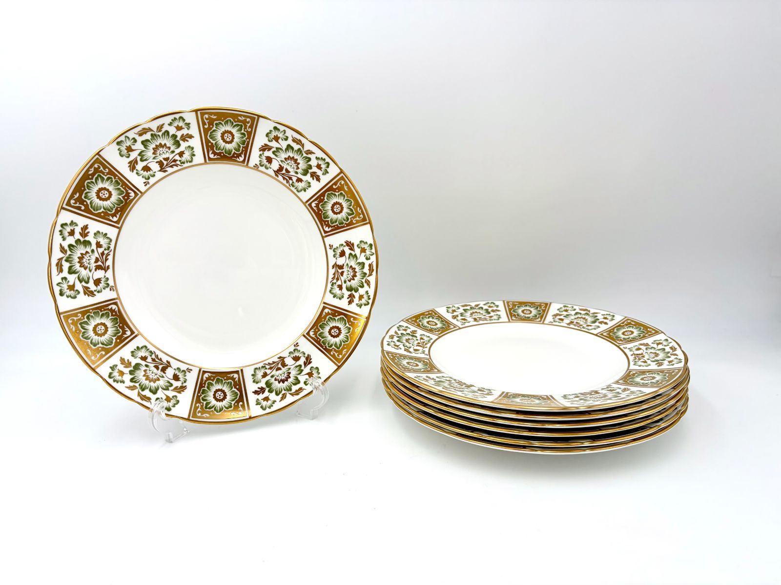 ROYAL CROWN DERBY　ロイヤルクラウンダービー　グリーンダービーパネル　ディナープレート　27cm　8枚セット