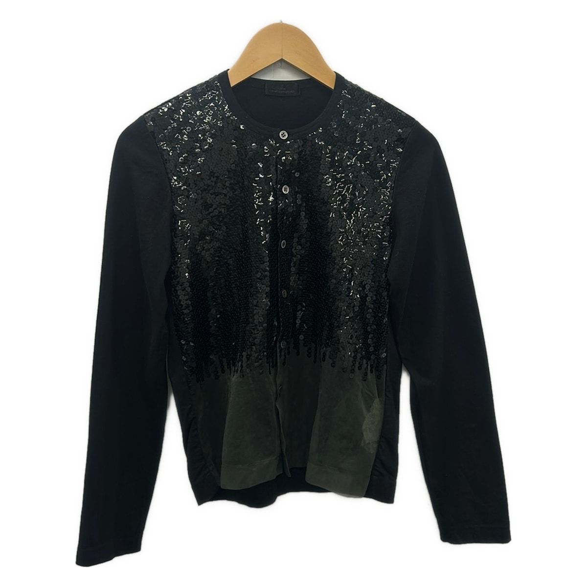 tricot COMMEdesGARCONS(トリココムデギャルソン) カーディガン レディース - 黒×カーキ 長袖/スパンコール/シースルー