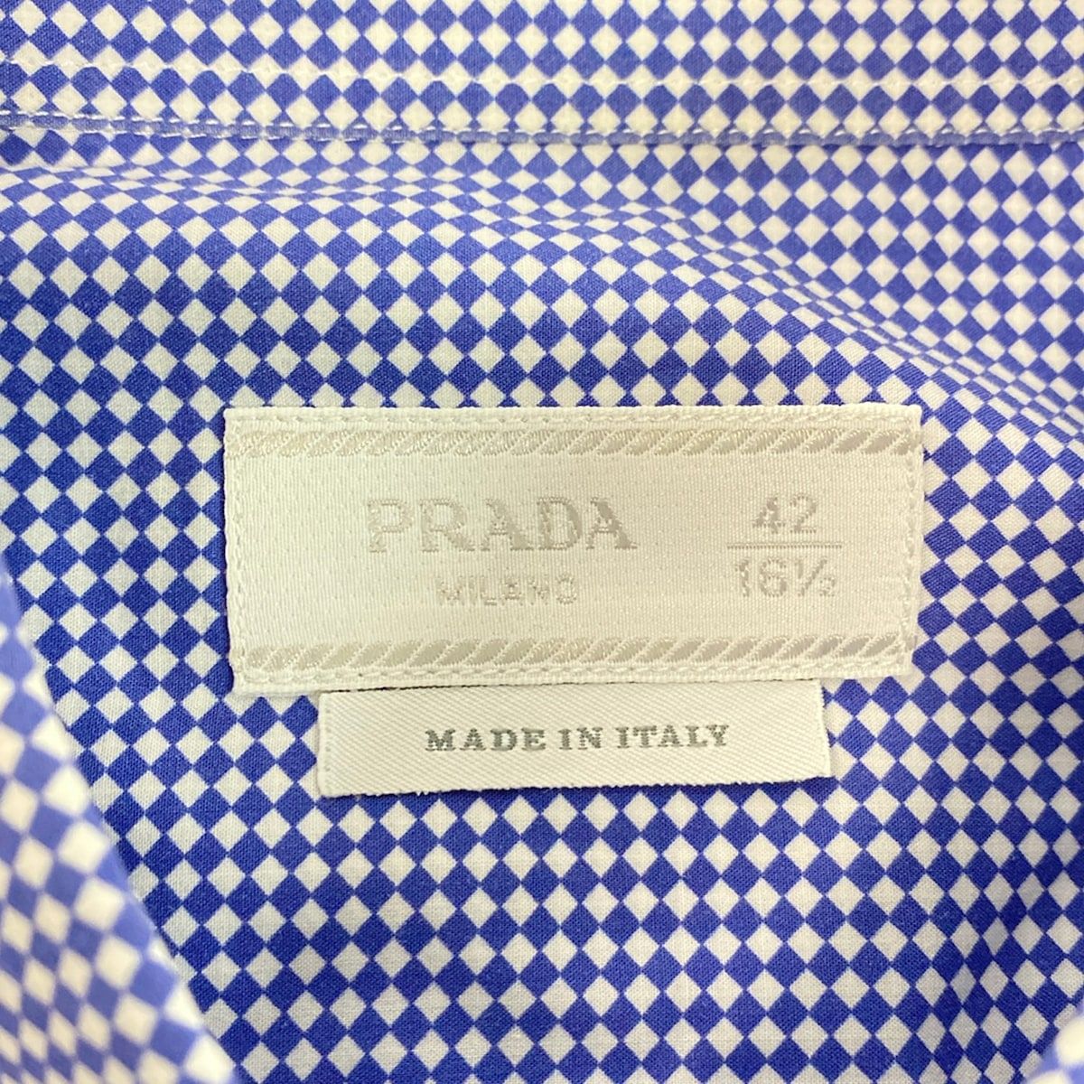 PRADA(プラダ) 長袖シャツ サイズ42 XS メンズ - ブルー×白 チェック柄 