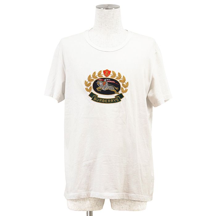 SALE【美品】BURBERRY LONDON バーバリーロンドン 半袖Ｔシャツ サイズ L メンズ ロゴ エンブロイダリー クルーネック コットン100％ トップス ホワイト 白