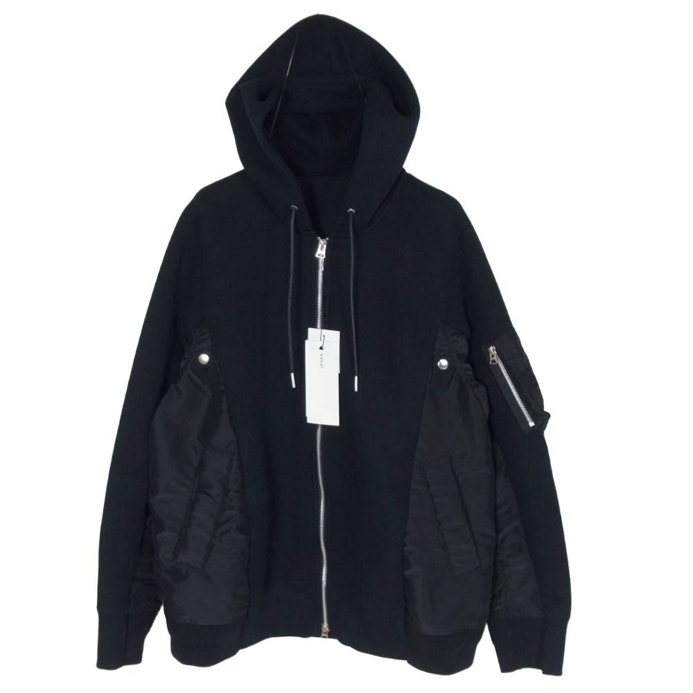 Sacai サカイ SCM-324 Sponge Sweat x Nylon Twill Hoodie 再構築 MA-1ドッキング スポンジスウェット ジップパーカー ブラック系 2【中古】 27,733円