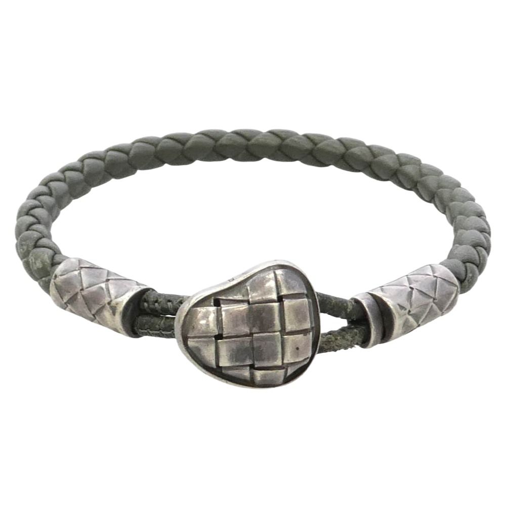 BOTTEGAVENETA ボッテガヴェネタ Intrecciato イントレチャート レザー ブレスレット イタリア製 シルバー ハート ブラック系 シルバー系【中古】