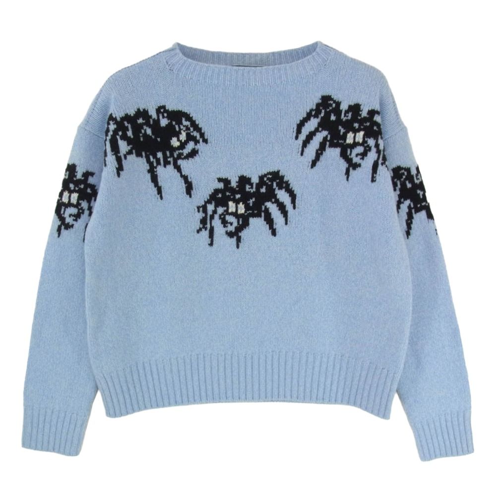 PRADA プラダ 18AW Spider intarsia wool and cashmere blend sweater スパイダー カシミヤ混 ウール ニット セーター ライトブルー系 36【中古】