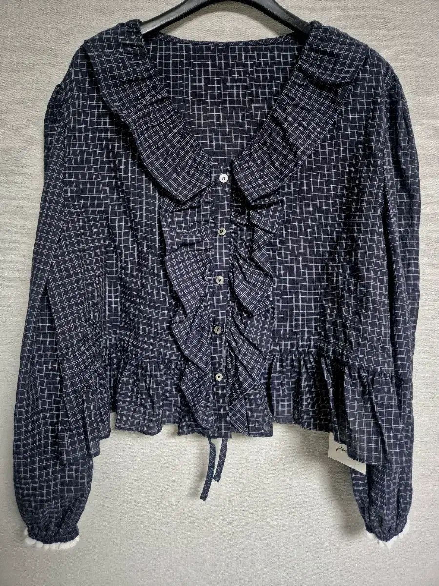 (新品)ポエットSEOUL ボール ブラウス CHECK ネイビー