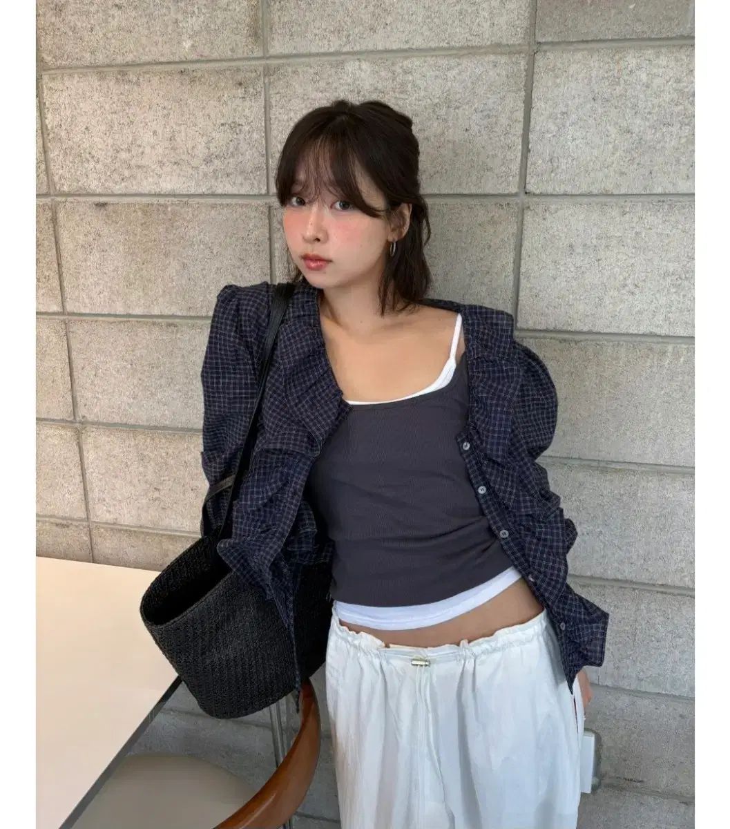 (新品)ポエットSEOUL ボール ブラウス CHECK ネイビー