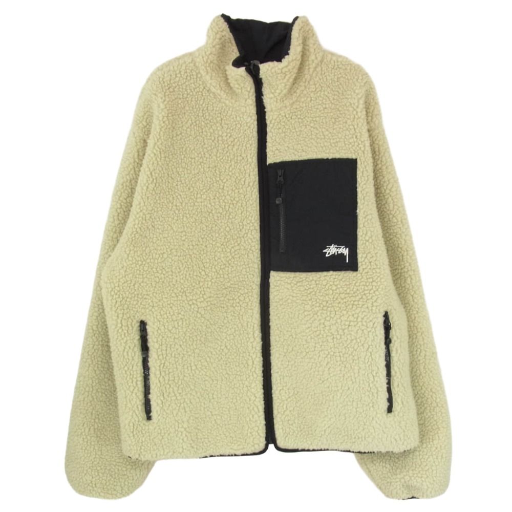 STUSSY ステューシー 22AW 8 Ball Sherpa Jacket Natural リバーシブル エイトボール シェルパ フリース ジャケット ナチュラル オフホワイト系 XL【中古】 STUSSY ステューシー 22AW 8 Ball Sherpa Jacket Natural リバーシブル