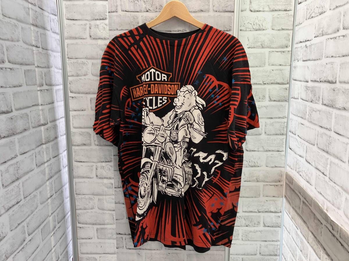 HARLEY DAVIDSON ／ ハーレーダビットソン ／ USA製 ／ 半袖Tシャツ ／ ブラック×レッド ／ L-XLサイズ相当