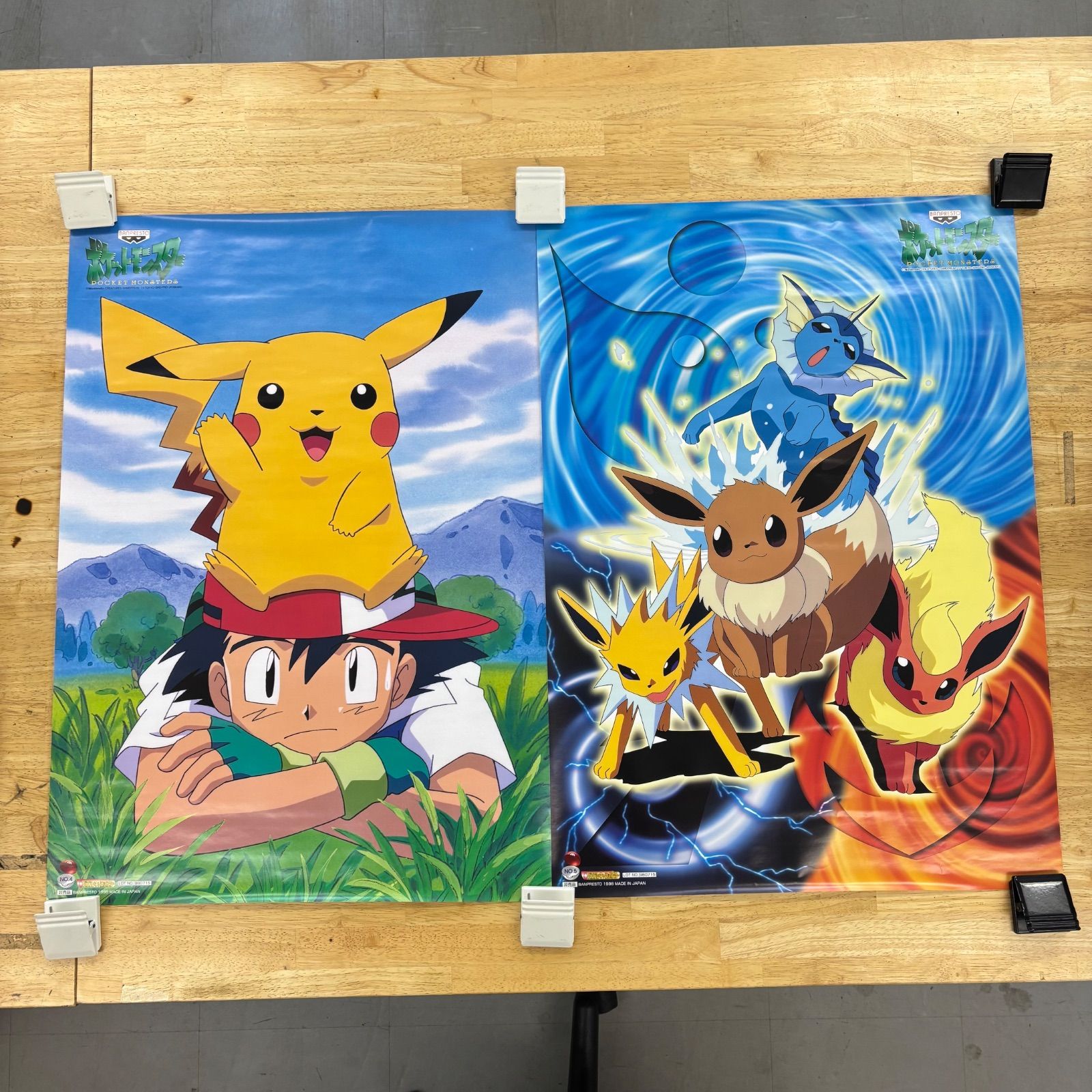 【激レア 当時物】ポケモン バンプレキャラポスター パート4 2枚セット 非売品 1998年 バンプレスト レトロ ピカチュウ サトシ イーブイ シャワーズ サンダース ブースター アニメ 映画 グッズ 景品 当時