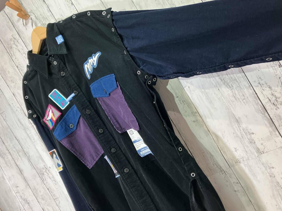 Maison MIHARA YASUHIRO パッチ付きコーデュロイシャツ　A04SH142 長袖シャツ　ブラック　サイズ46