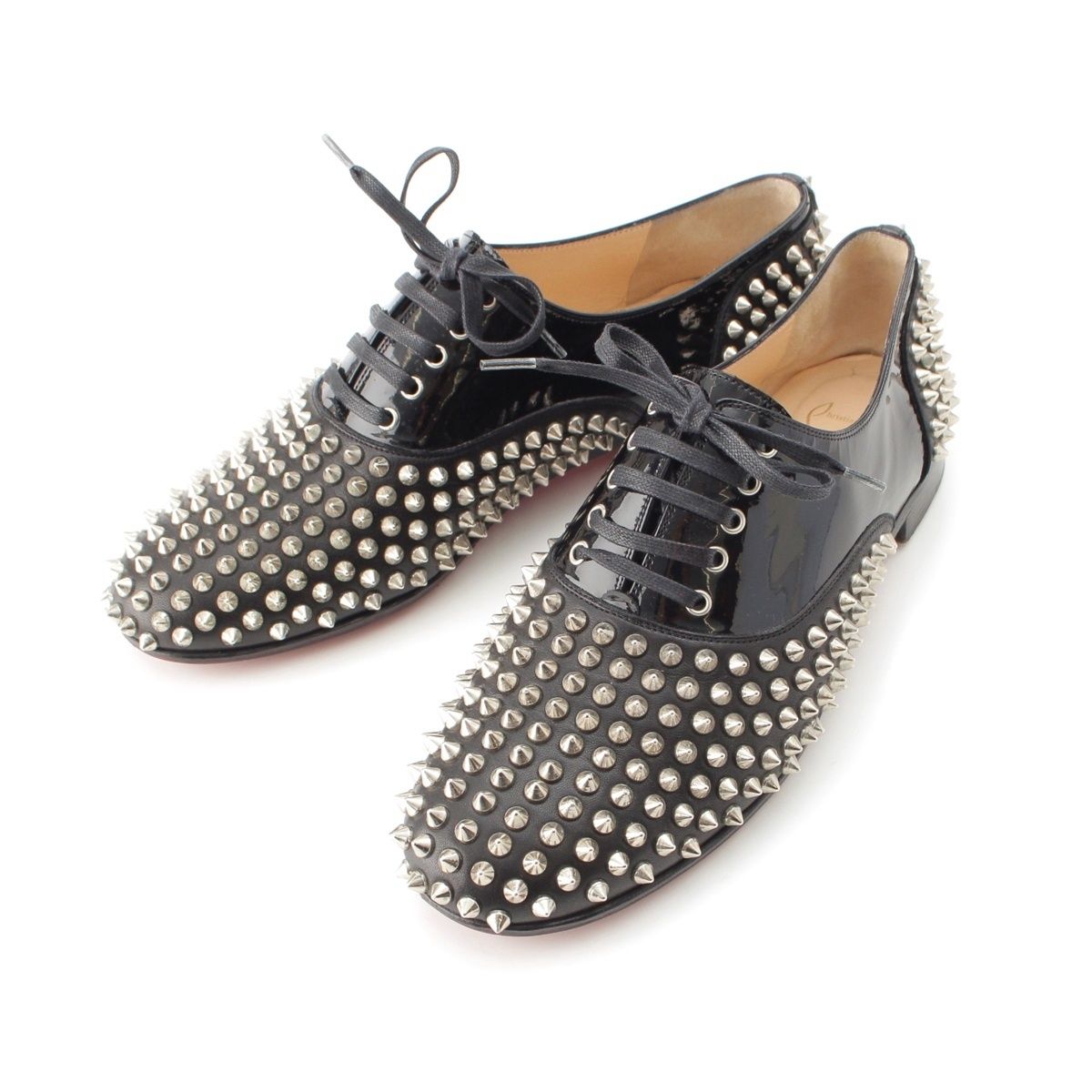 クリスチャンルブタン スタッズ FREDDY FLAT PATENT シューズ 1100406 ブラック 41【中古】