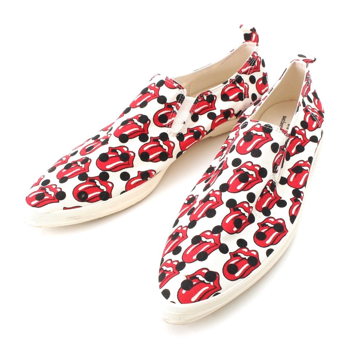 コムデギャルソンオムプリュス ローリングストーンズ Rolling Stones Lips and Tongue ロゴ スリッポン JQ20A1 ホワイト レッド 27【中古】