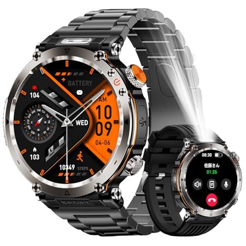 スマートウォッチ 【2025初売り1.7″大画面 軍用規格 スポーツウォッチ】iphone対応 アンドロイド対応 懐中電灯 600mA長持ちバッテリー smart watch 100+運動モード 睡眠管理 活動量計 IP68防水 腕時計メンズ e28c8042