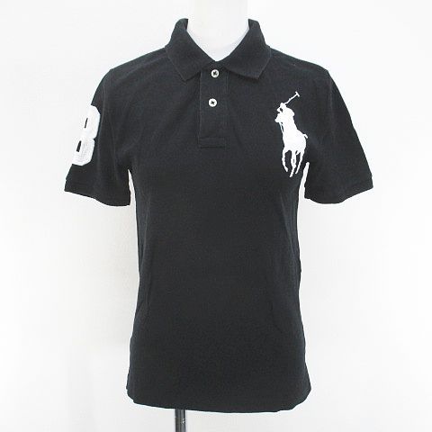 ポロ バイ ラルフローレン Polo by Ralph Lauren 半袖 ポロシャツ カットソー ビッグポニー 黒系 ブラック ロゴ リブ
