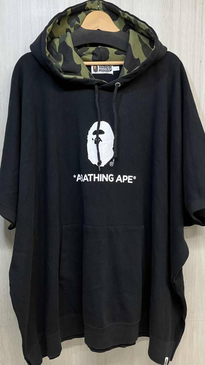 A BATHING APE ポンチョ スウェット プルオーバー パーカー ア ベイシング 両面プリント ドルマンスリーブ 001PPH201015X ブラック