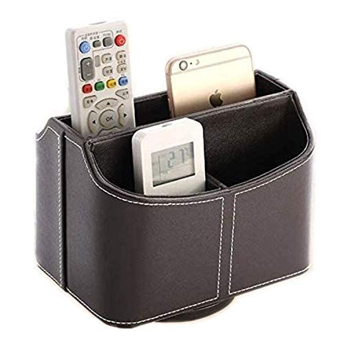 収納ボックス 収納ケース 卓上収納ラック 360度回転式 文具収納 リモコン収納 スマホ 小物入れ 整理ボックス PUレザー 仕切り 5格 オフィス用品 リビング用品 多機能 インテリア 雑貨 (ブラウン)★m ea0bdb09