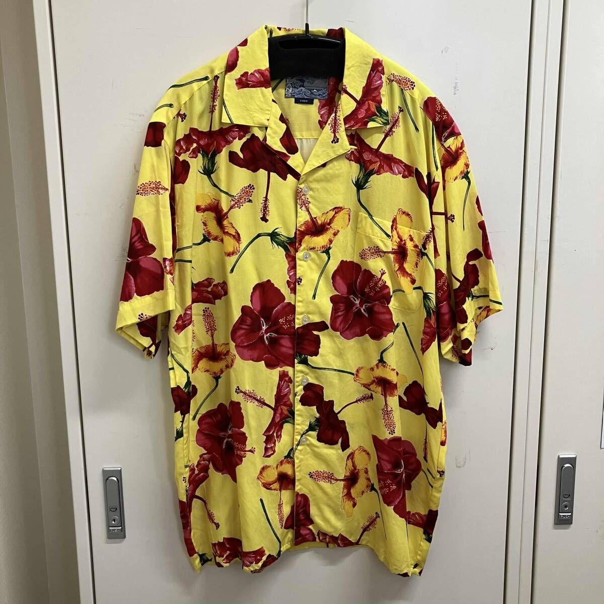 KENZO JEANS レーヨン半袖アロハシャツ イエロー柄 ケンゾージーンズ