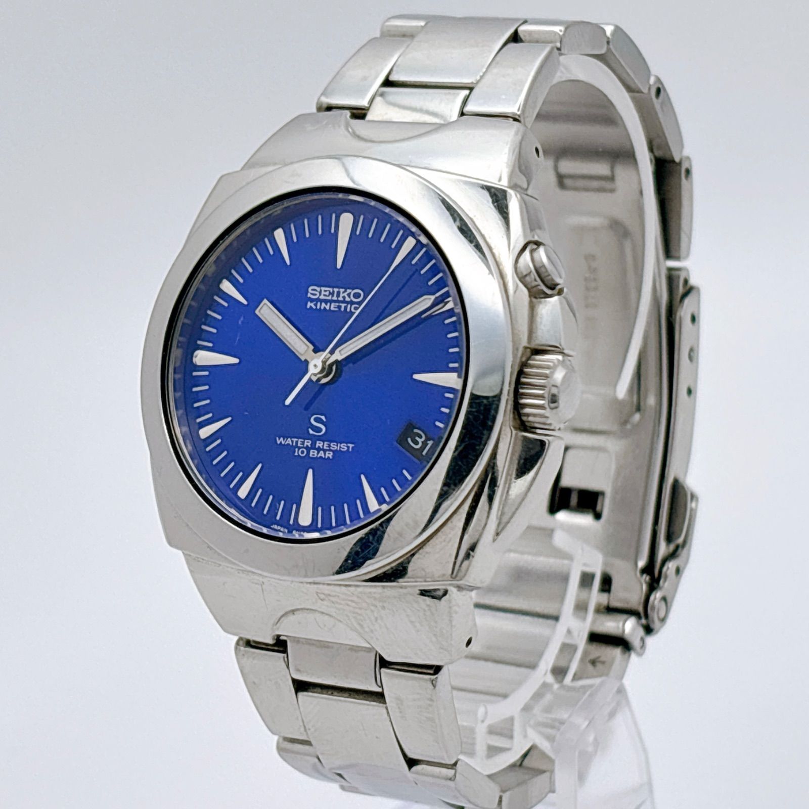 SEIKO セイコー SUS キネティック 5M42-0F30 ブルー文字盤 デイト クォーツ メンズ腕時計 297