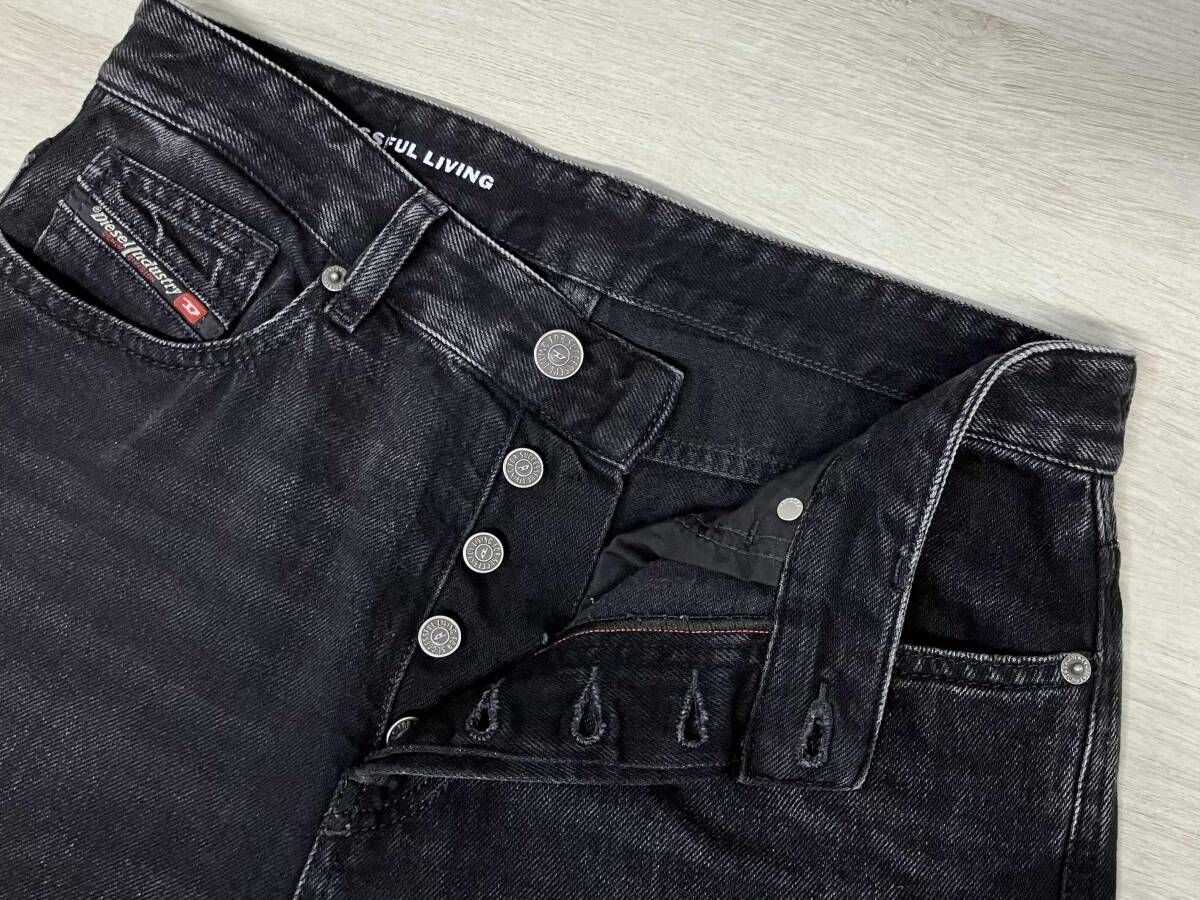DIESEL 1996 D-SIRE 09P09 ワイド パンツ ジーンズ デニム ディーゼル ボタンフライ 紙パッチ ユーズド加工 W26 ブラック