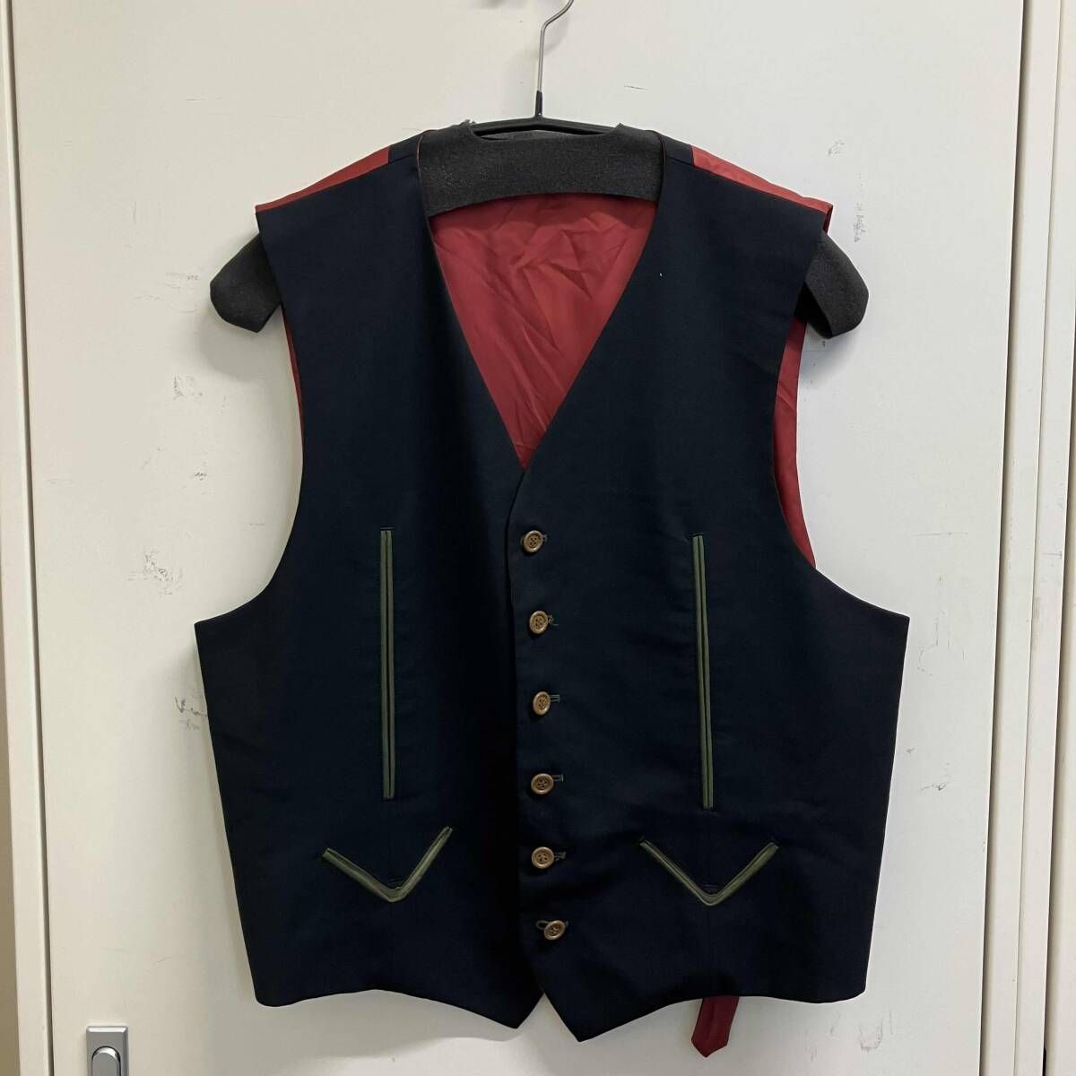 archive／JEAN PAUL GAULTIER HOMME フロントデザインウールベスト サイズ48 レッド ジャンポールゴルチエ