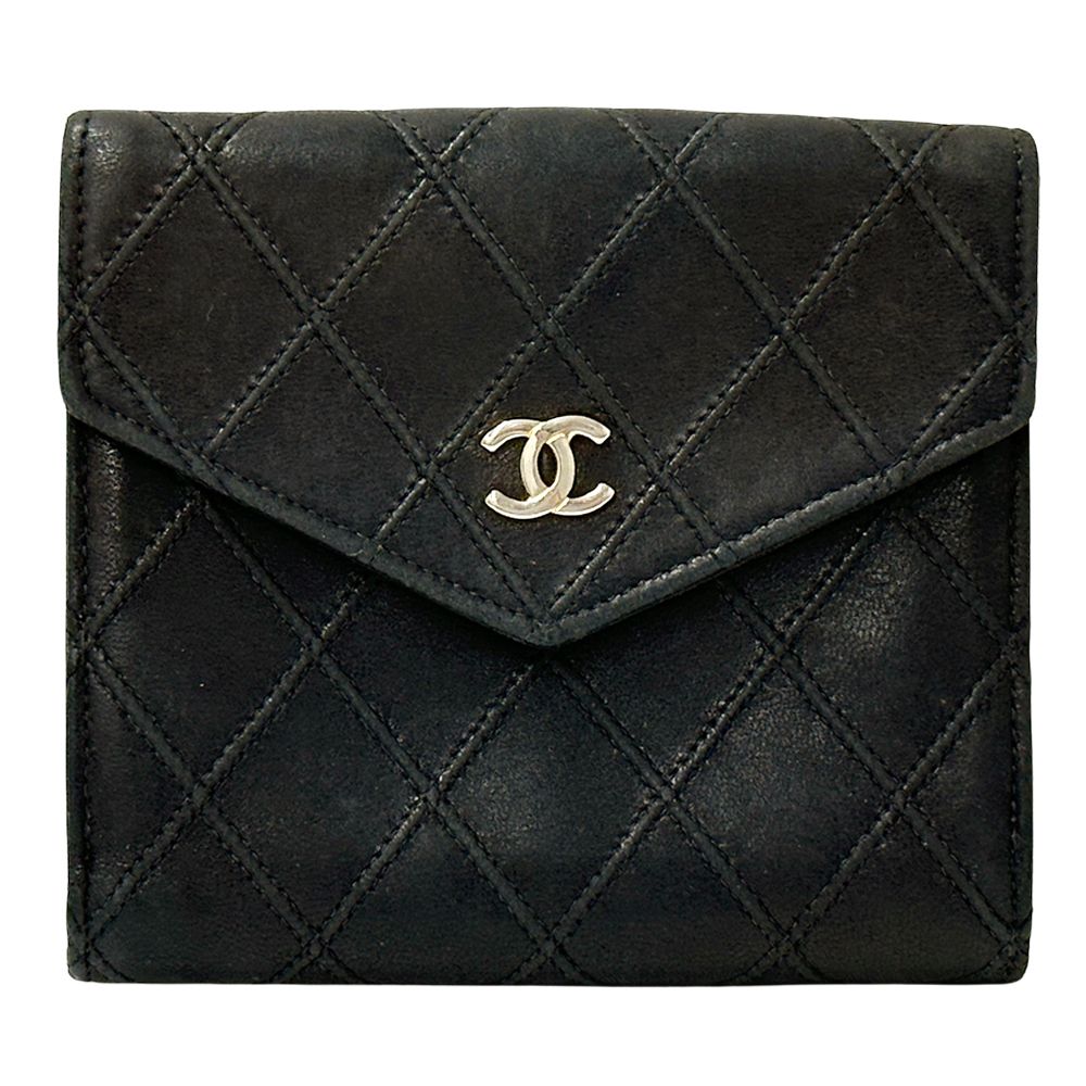 シャネル CHANEL 財布 ビコローレ レディース ブランド ニつ折り財布 ラムスキン ブラック ゴールド金具 キルティング おしゃれ 可愛い 大人 ロゴ 【中古】