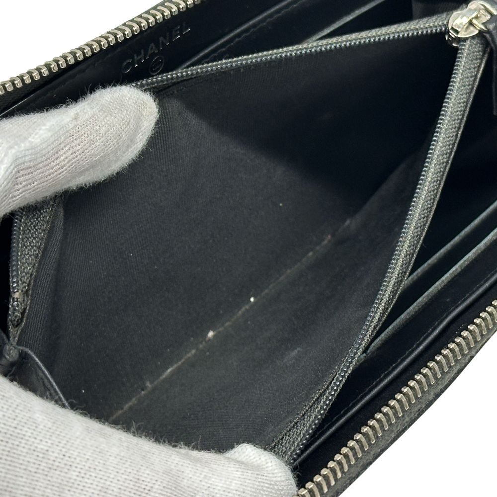 シャネル CHANEL 財布 レディース ブランド 長財布 ココマーク ラムスキン ブラック シルバー金具 黒 ラウンドファスナー スタッズ 【中古】 シャネル CHANEL 財布 レディース ブランド 長財布 ココマーク ラムスキン ブラック シルバー金具 黒 ラウンドファスナー スタッズ 【中古】