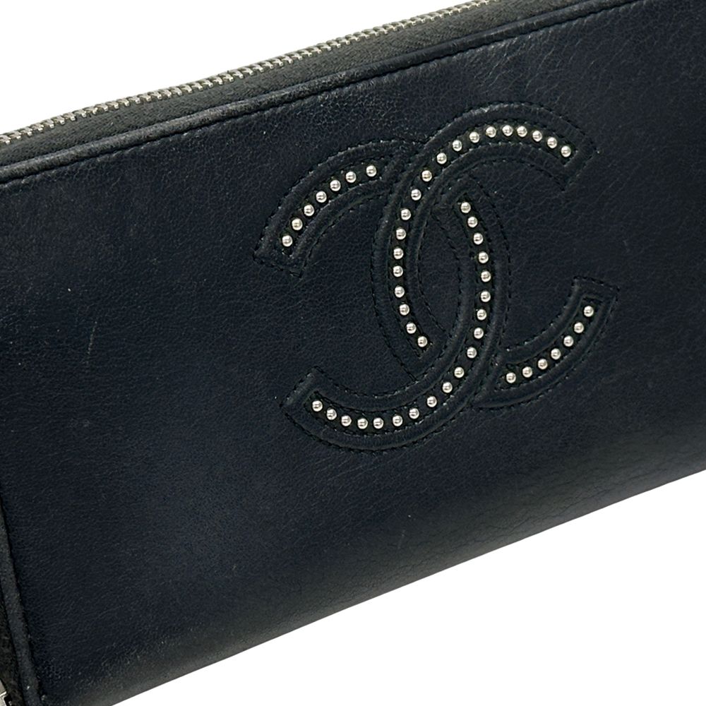 シャネル CHANEL 財布 レディース ブランド 長財布 ココマーク ラムスキン ブラック シルバー金具 黒 ラウンドファスナー スタッズ 【中古】 シャネル CHANEL 財布 レディース ブランド 長財布 ココマーク ラムスキン ブラック シルバー金具 黒 ラウンドファスナー スタッズ 【中古】