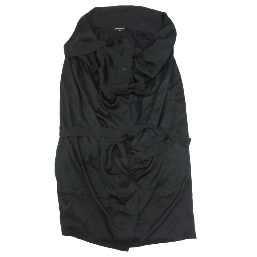 ANN DEMEULEMEESTER アンドゥムルメステール 2801 M 352-21-59014 シルク100% ドレープ ノースリーブ カーディガン ベスト ブラック系 36【中古】