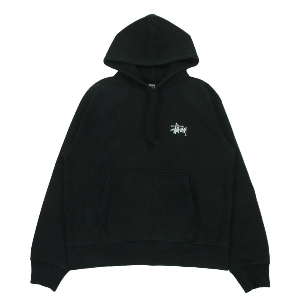 STUSSY ステューシー グアテマラ製 フロント バック ロゴプリント プルオーバー パーカー フーディー スウェットシャツ ブラック系 M【中古】