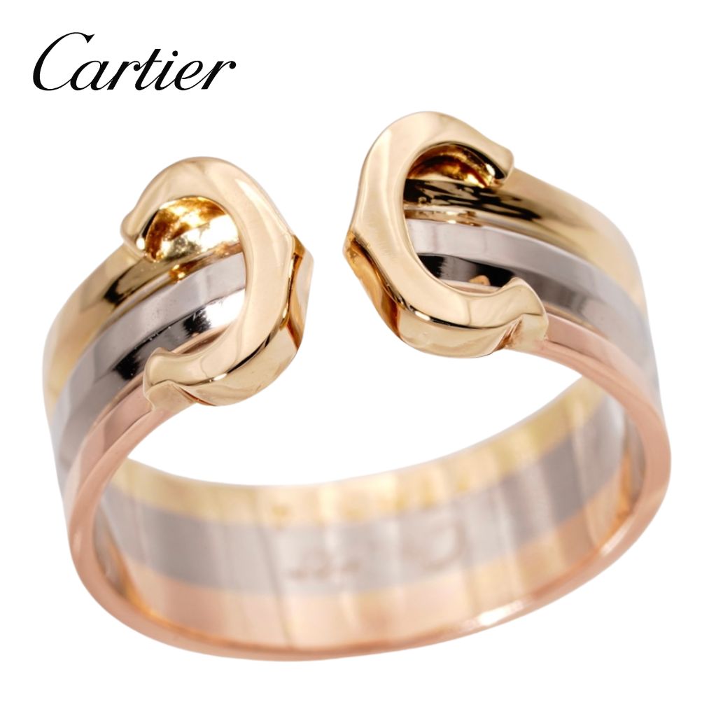 Cartier カルティエ 2C ドゥーブルC リング 7号 K18 YG WG PG スリーカラー 750 指輪 ブランド ジュエリー アクセサリー レディース メンズ 男女兼用 シンプル ロゴ