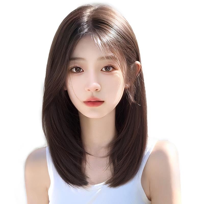 knnzkウィッグ セミロング ミディアム ストレート 人毛mix フルウィッグ レディース かつら カツラ wig 自然 女性 小顔 可愛い 黒髪 ロリータ 量軽 通気性 ギフト ボックス センター分け″mn 630f822f