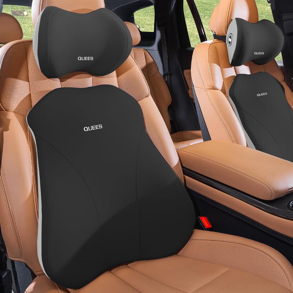 【インフルエンサー推奨】車 腰クッション ランバーサポート ヘッドレスト 頚椎サポート10000回の圧縮テスト疲労対策メ モリーコットン 内部のメモリーフォームで 低反発 人間工学 腰枕 腰サポート通気性 取り付け簡単 洗濯可能 長時間運転 a7ea4bb3