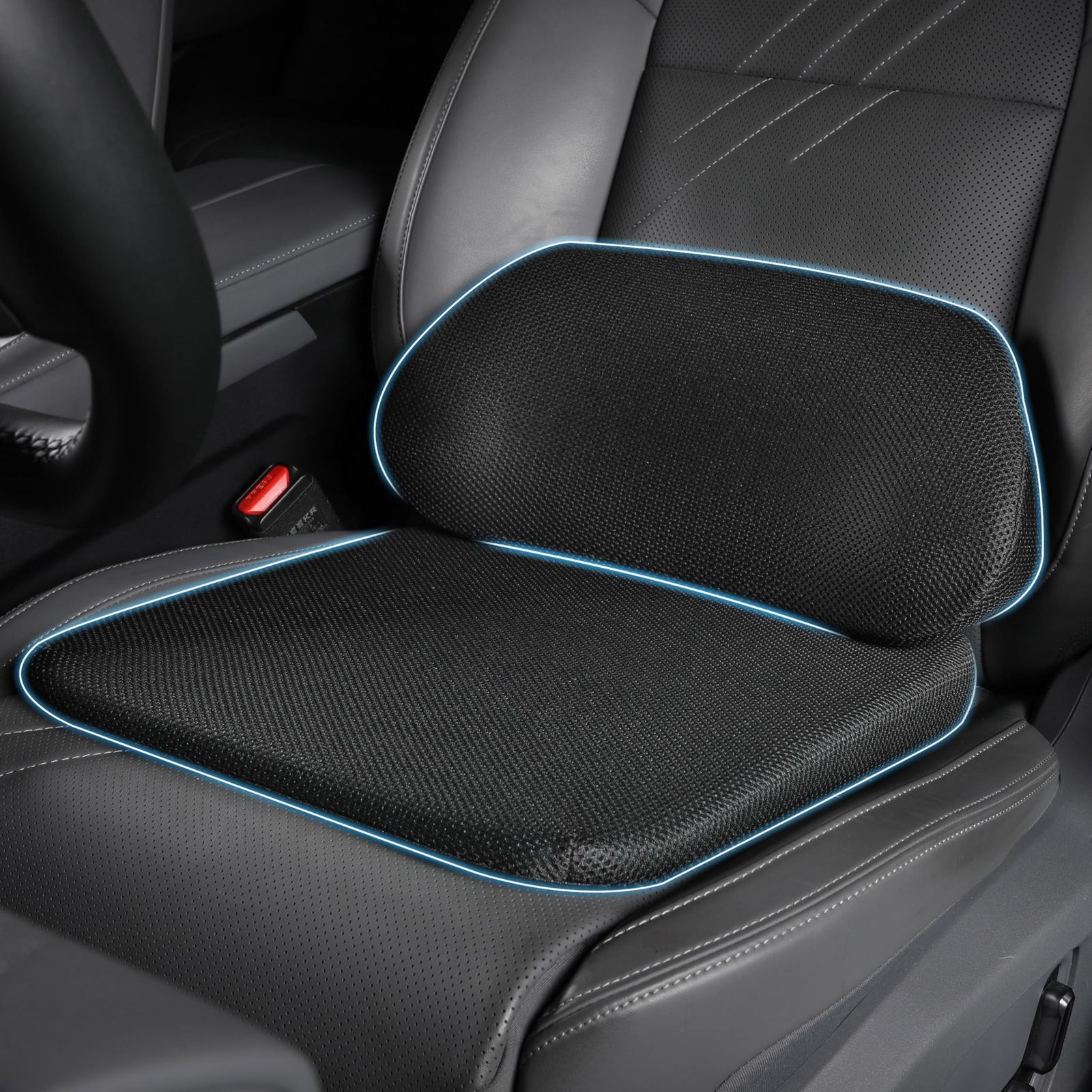車 シートクッション & ランバーサポート セット 車 座布団 低反発スポンジ ミディアムソフト 通気性メッシュ繊維 車用・オフィス兼用 姿勢矯正 腰痛緩和 ドライブ・休息・学習・デスクワークに最適as 6dc8a144