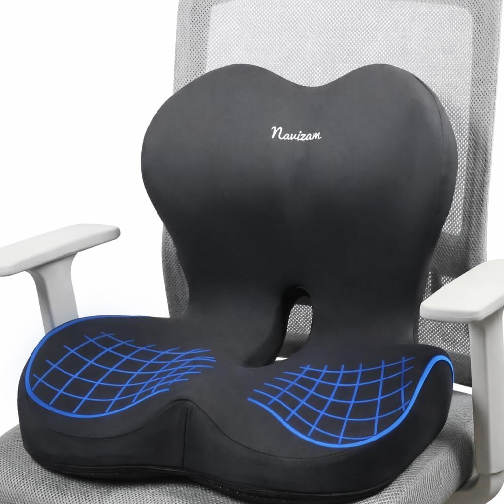 Navizam シートクッション 低反発 ランバーサポート クッション 椅子 サポート メモリーフォーム 通気性 カバー洗える オフィス 在宅勤務 車用 ブラックas 9a44905c
