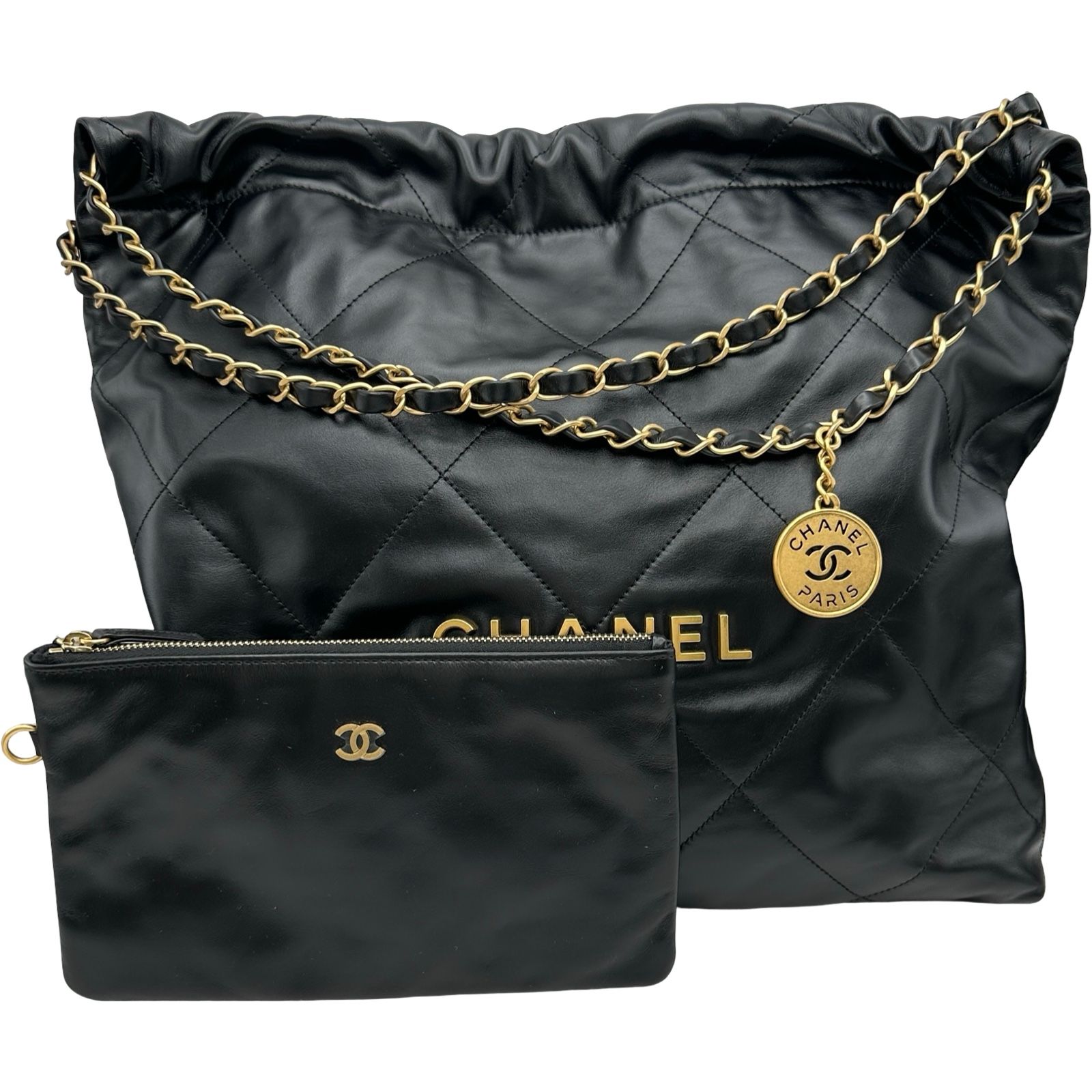 シャネル CHANEL CHANEL22 ハンドバッグ AS3261 ブラック ゴールド金具 シャイニーカーフスキン レディース ハンドバッグ
