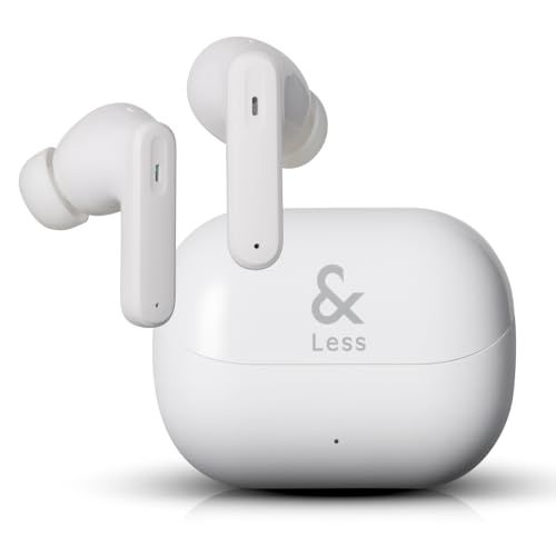 【日本製 安心1年の保証】&Less ワイヤレスイヤホン ホワイト Bluetooth5.3搭載 ノイズキャンセリング 音量調整 ハンズフリー通話 連続再生約4.5時間 USB Type-C充電 イヤーピース（3サイズ）付き 国内メーカー
