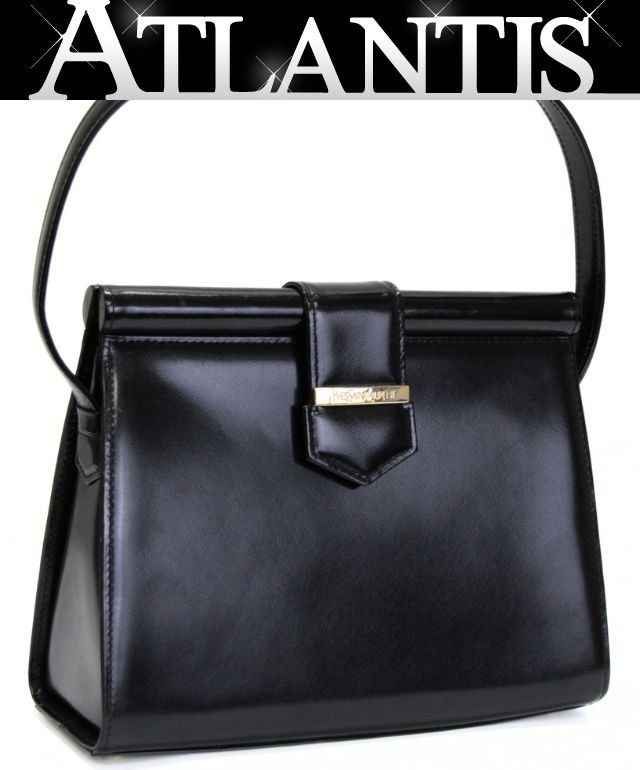 美品 イヴサンローラン YVES SAINT LAURENT ヴィンテージ ハンドバッグ レザー 黒 【74801】