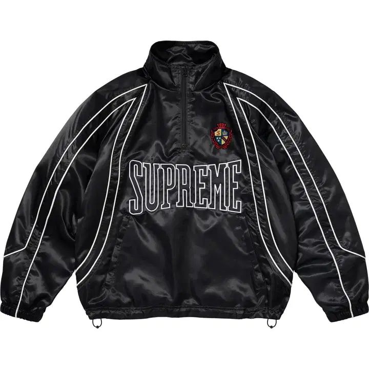 正規品 Supreme サテン パイピング プルオーバー ブラック 25SS ハーフ 